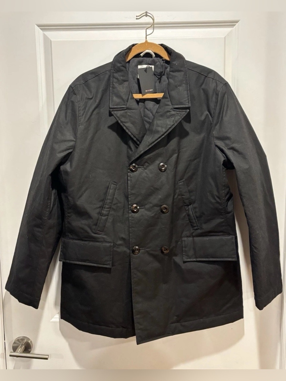 $698 NWT Billy Reid Bond Peacoat XL Black Men's Waxed Insulated Jacket Barbour